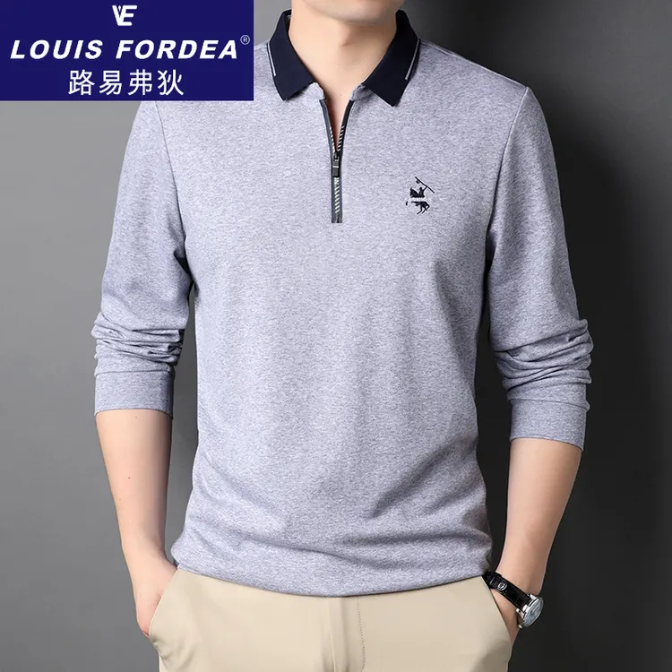 Louis Fordea路易弗狄宽松高档长袖t恤翻领休闲夏季休闲翻领T恤