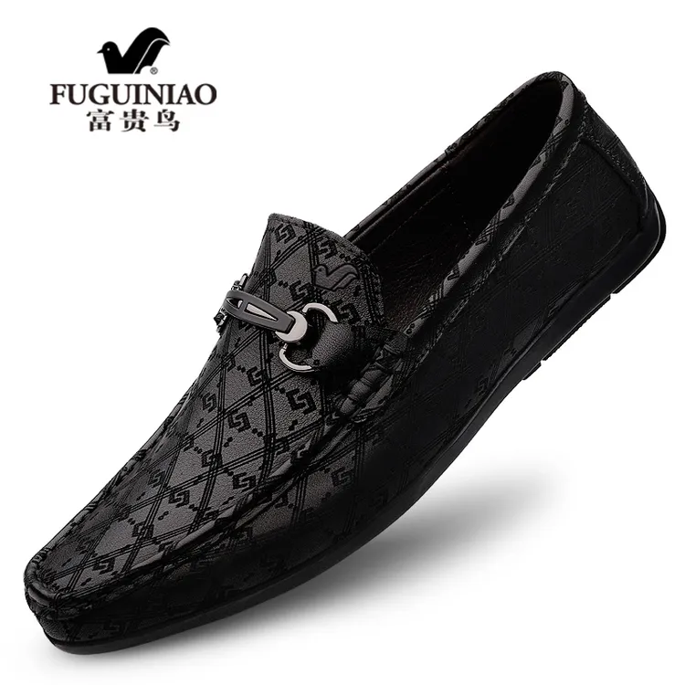 富贵鸟男鞋秋季真皮皮鞋头层牛皮英伦风豆豆鞋透气软底男士休闲鞋