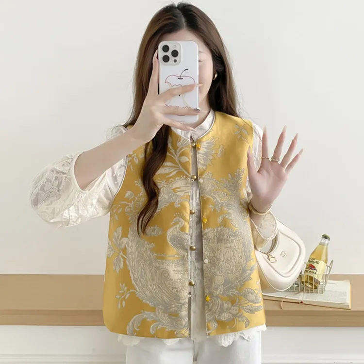 2025春夏款重工复古坎肩马甲衬衫新中式国风刺绣两面穿马夹外套女