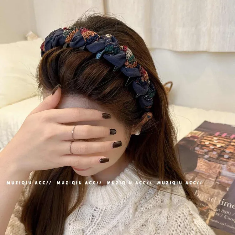 韩系复古彩色布艺缠绕齿梳防滑发箍高级感时髦洋气百搭头箍