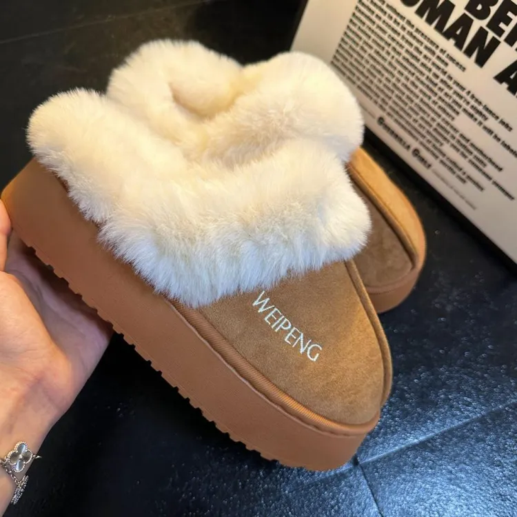 网红同款冬季毛毛拖鞋时尚家居雪地靴外穿厚底加绒防滑秋冬软底鞋