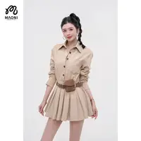毛妮LADIESFIRST【赫本回潮】配腰包翻领长袖百褶连衣裙早秋L2231