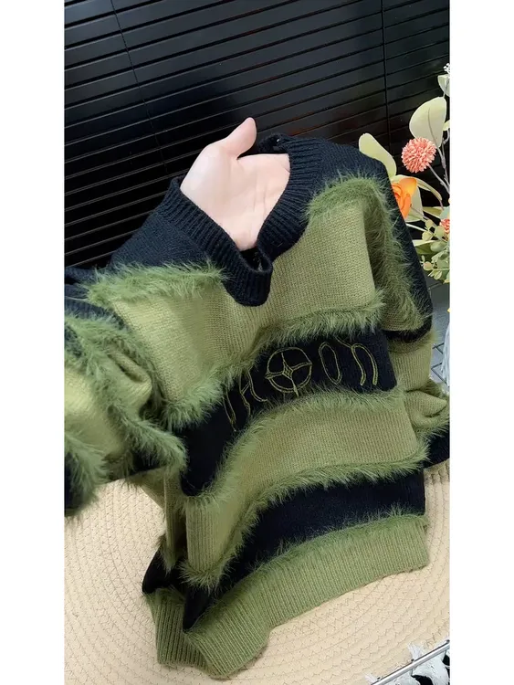 韩版撞色条纹毛衣针织衫女秋冬新款长袖软糯短款打底衫上衣潮