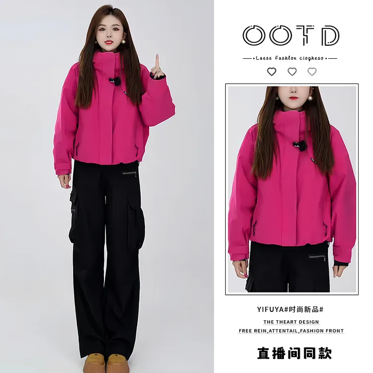 加厚韩版洋气减龄连帽长袖棉服女2025秋冬新款休闲显瘦派克服外套