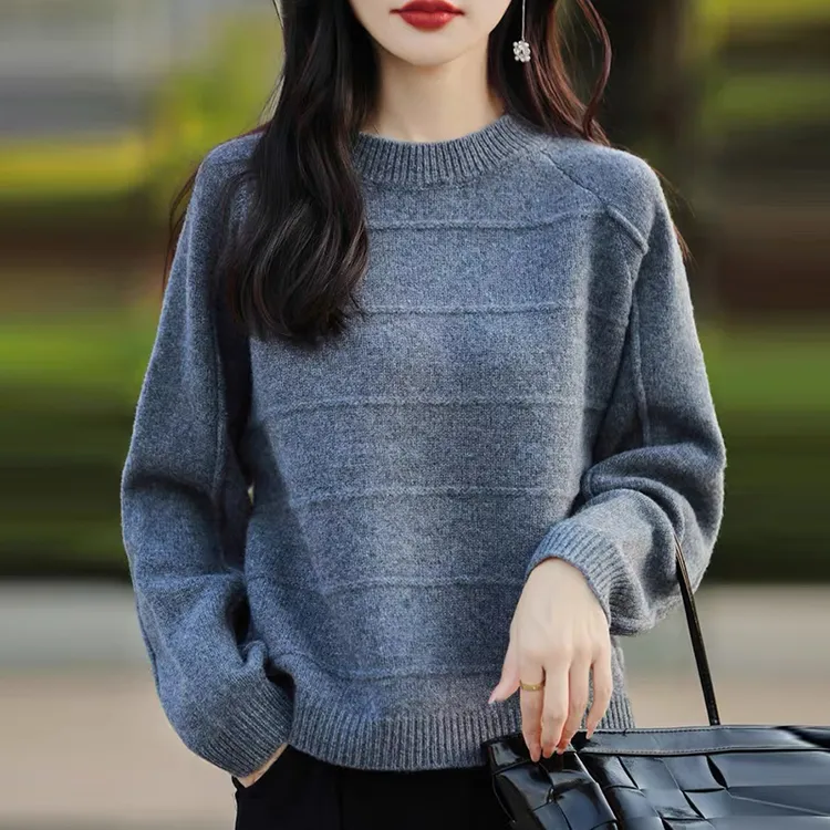 100纯羊毛衫女秋冬加厚羊绒毛衣宽松百搭纯色时尚套头针织打底衫