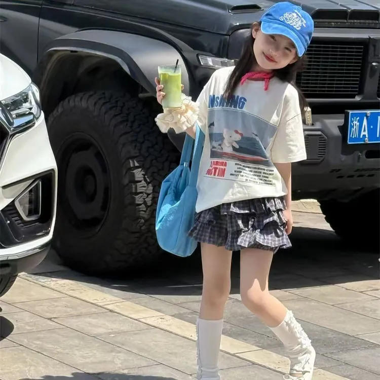 女童裙裤套装2025夏季新款格子蛋糕裙裤洋气儿童甜美半身裙潮童