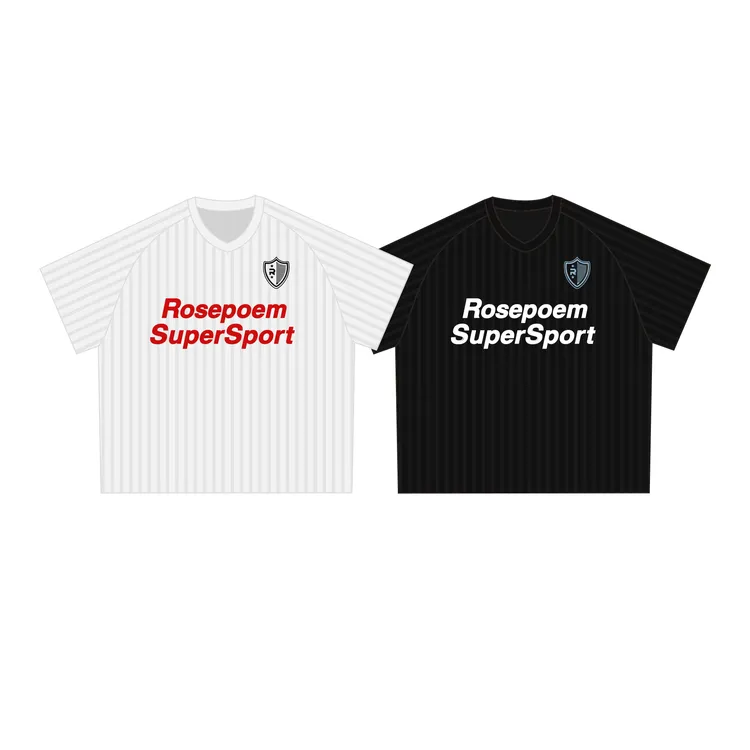 Rosepoem运动风夏季冰感时尚宽松V领条纹字母印花短袖T恤男女款式