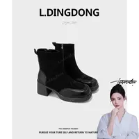 【刘叮咚女鞋】秋冬厚底高跟英伦风粗跟瘦瘦靴马丁靴女鞋方头冬季