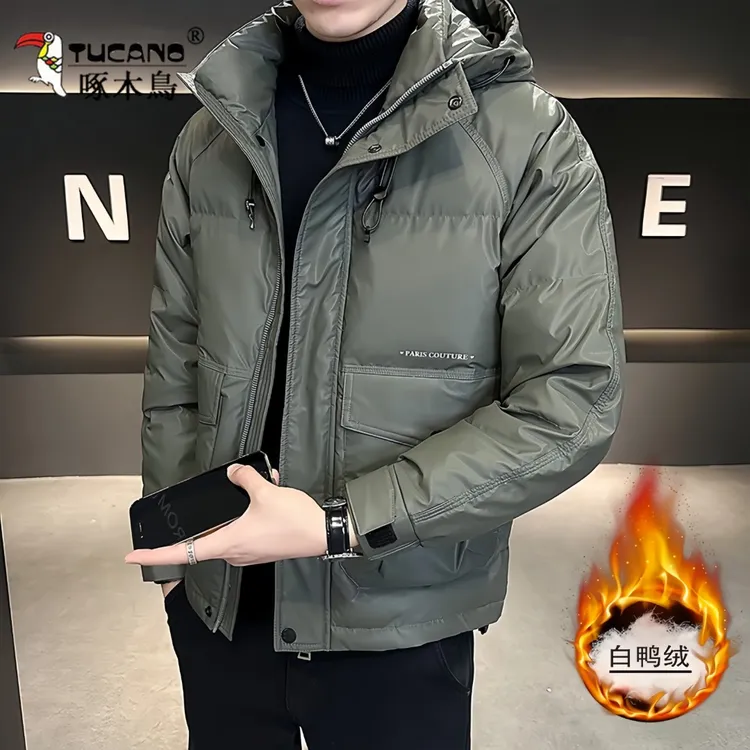 啄木鳥男士冬季新款时尚休闲长袖外套御寒保暖夹克加厚连帽羽绒服