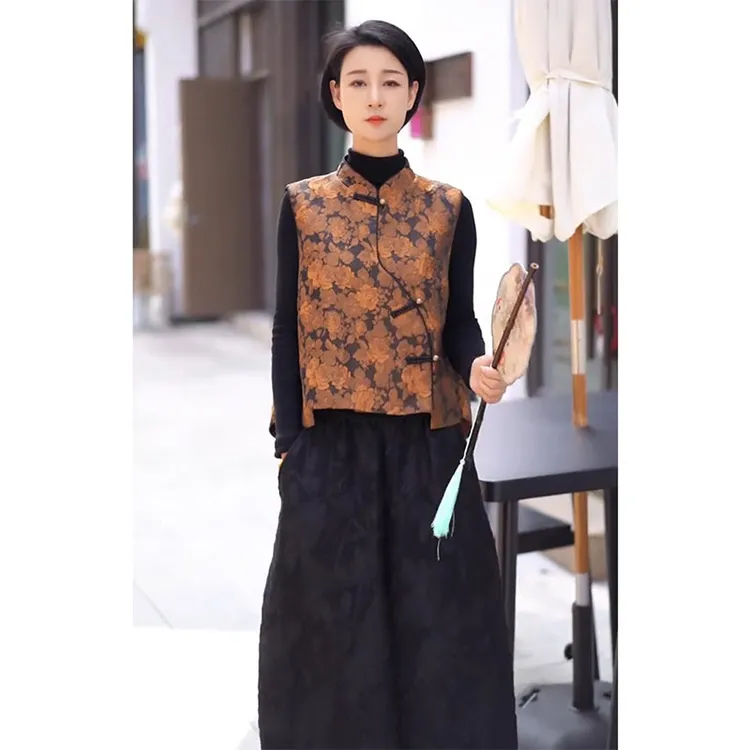 欧洲站2025春季新款设计感宽松显瘦无袖马甲高腰纯色花苞裤女