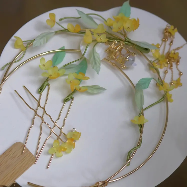 原创（折桂）月宫真丝烫花桂花月亮发环套装链接