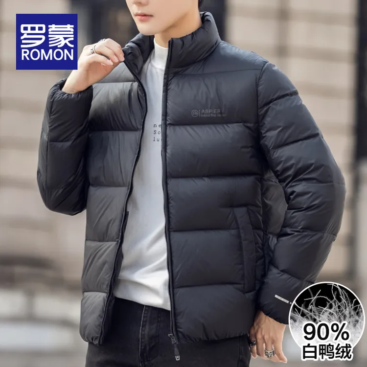 罗蒙男式白鸭绒休闲保暖外套男冬季新款男士立领轻薄羽绒服男款