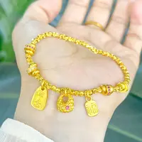 【矿金手工制作】古法福牌金坨爆闪切花珠手链平安健康串珠手链