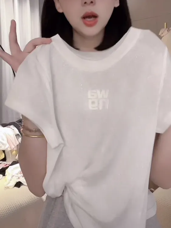 【细闪款】T5186天丝亚麻薄款流行款卡通印花短袖T恤潮流休闲上衣