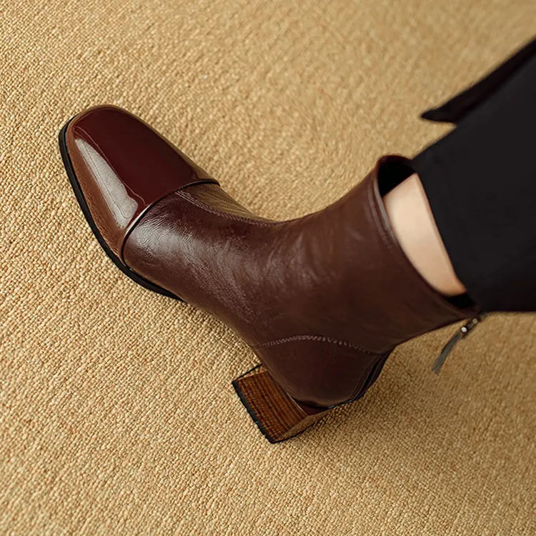 小码女鞋3233秋冬通勤高跟短靴女粗跟方头气质大码女靴子41一43