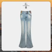 9月23日10:00新品 FORNI 模范牛仔 撞色多耳仔铆钉牛仔喇叭裤