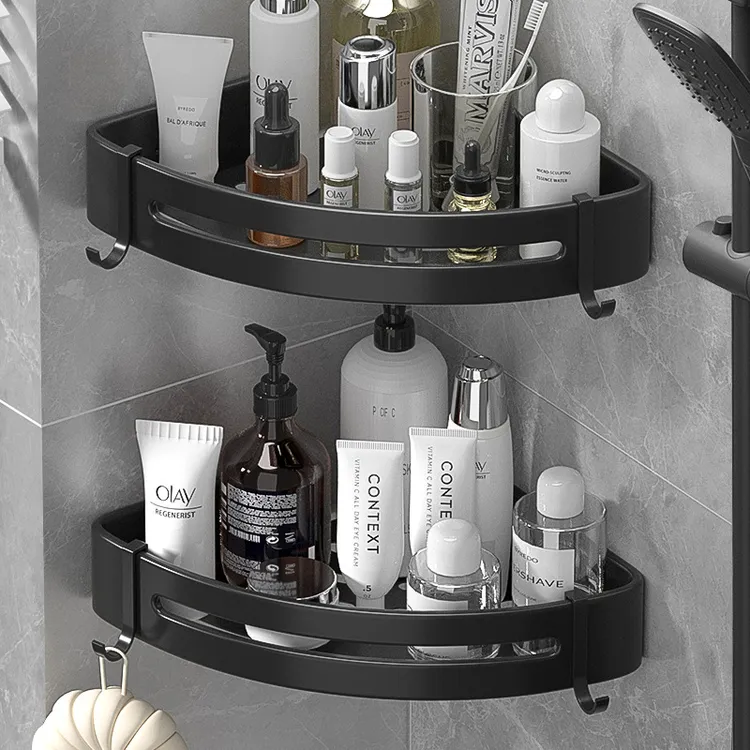 卫生间转角三角篮打孔置物架浴室扇形转角架卫浴太空铝三角收纳架