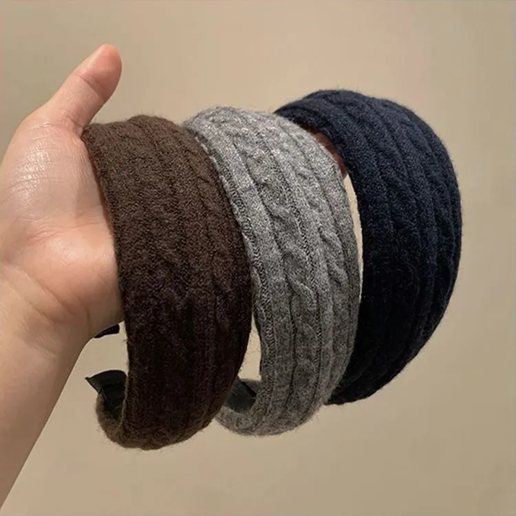 秋冬新款毛线针织高颅顶宽边发箍女日常外戴气质发卡洗脸压发头饰