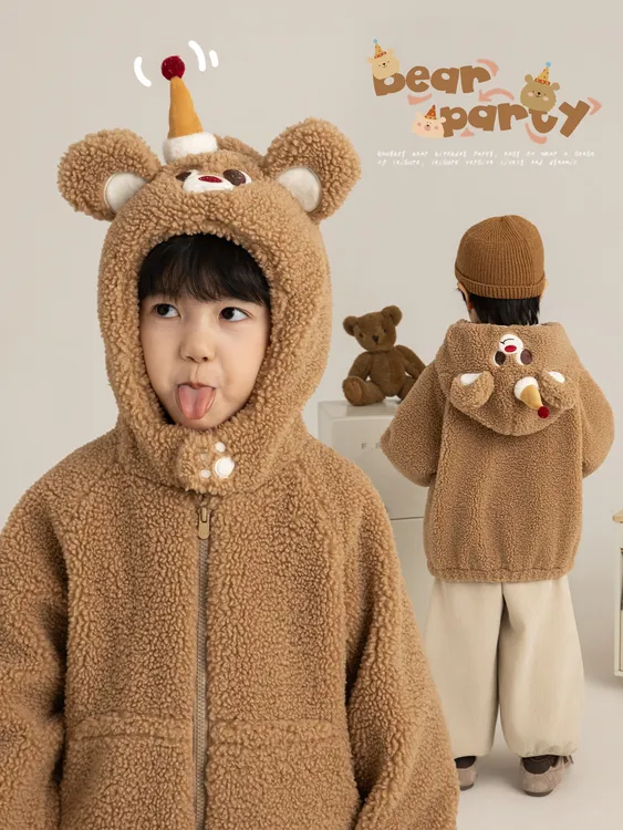 男童加绒卡通拜年服毛毛外套2025新款痞帅冬季童趣可爱防风上衣