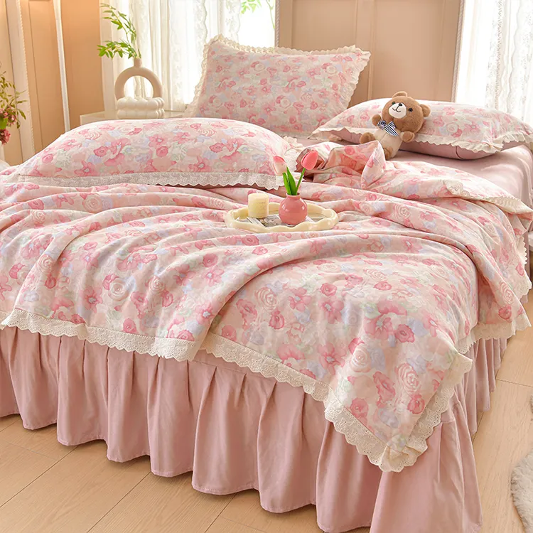 纯棉全棉双层纱夏凉被母婴A类纱布空调被四件套单件夏凉被可机洗