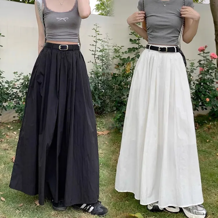 韩版白色垂感大摆A字高腰半身裙女夏季新款休闲显瘦网红百搭长裙