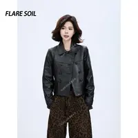 【FLARE SOIL】(现货)翻领皮衣秋季短款酷帅女外套 T4591A