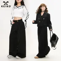 KEIKO 显瘦黑色阔腿西装裤女2025新款宽松高腰垂感拖地裤休闲裤