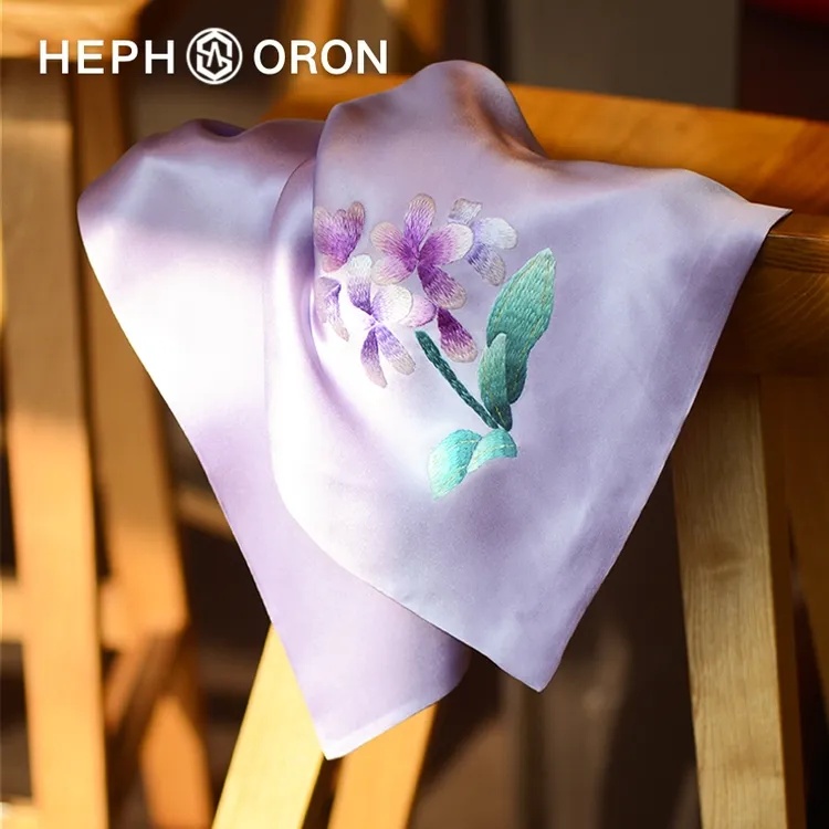 HEPHSORON苏绣丝巾礼盒送妈妈紫色刺绣披肩百搭桑蚕丝真丝围巾