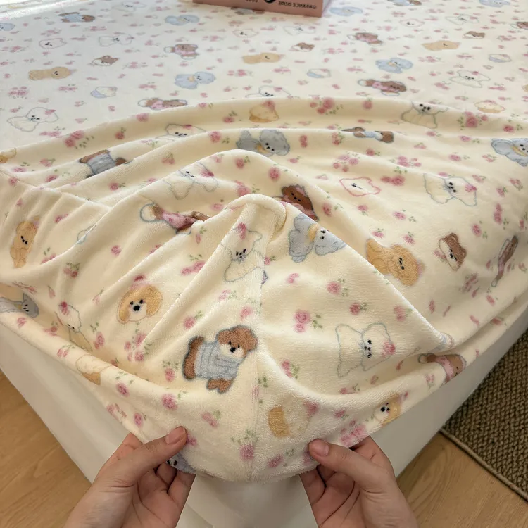 牛奶绒床笠2025新款印花单床罩单件单品珊瑚绒印花单层冬季甜美风
