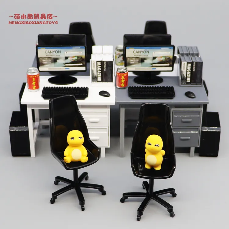 微缩迷你仿真电脑办公桌椅模型摆件儿童过家家娃娃屋Diy场景玩具