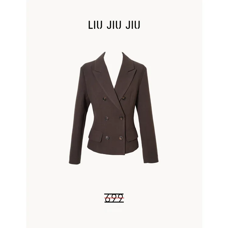 LIUJIUJIU 韩版时尚双排扣长袖西装外套秋季设计翻领外套XZ4906L