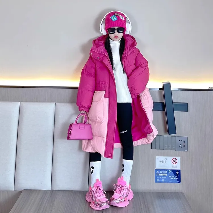 女童羽绒服2024新款冬季儿童中长款白鸭绒外套女孩冬装保暖加厚潮