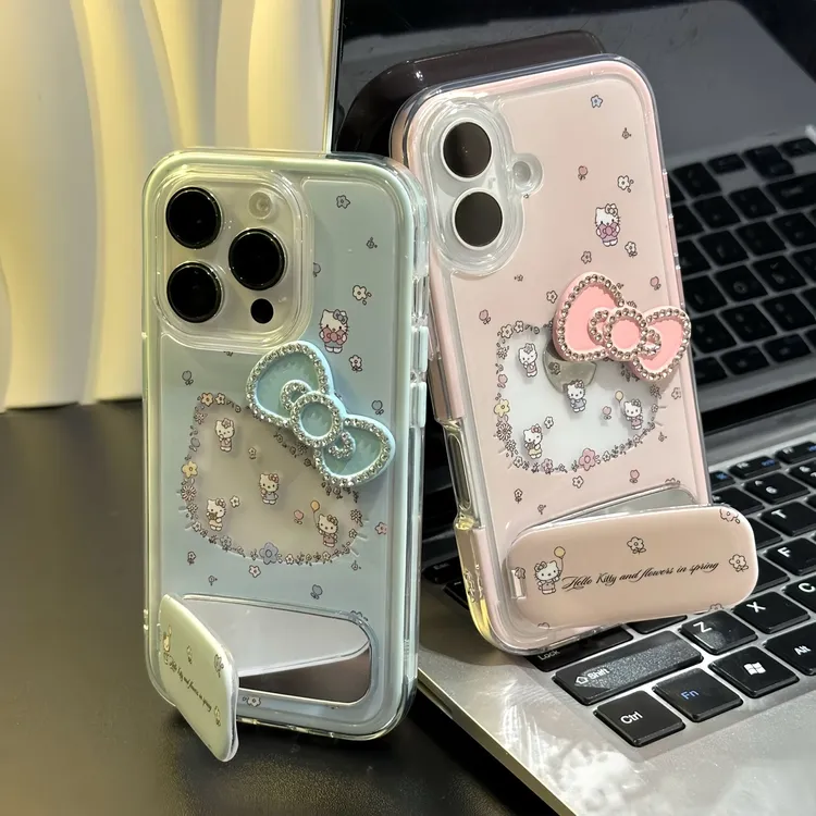 镶钻蝴蝶结KT支架适用苹果16promax手机壳iPhone华为vivo小米oppo