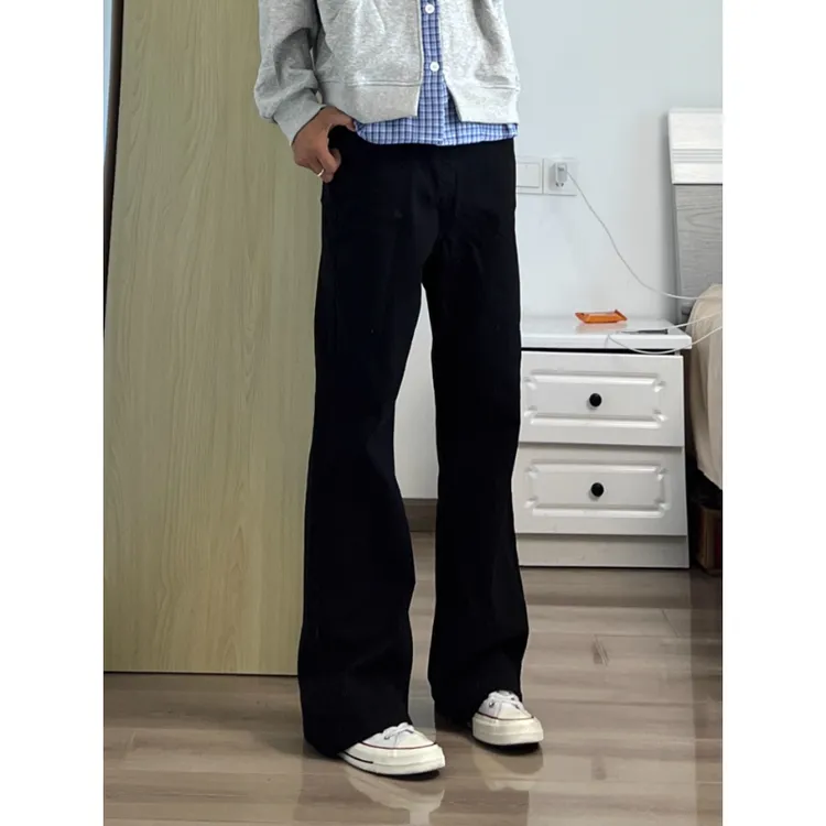 黑色微喇软牛仔裤男款秋季ootd男生显腿长裤子cleanfit显瘦直筒裤