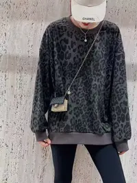 宽松版豹纹时尚厚毛圈休闲卫衣