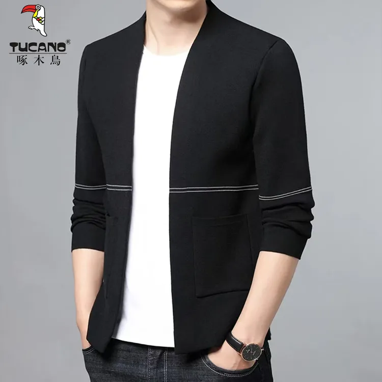 2025新款开衫口袋针织春秋纯色针织衫男士毛衣时尚长袖百搭慵懒风