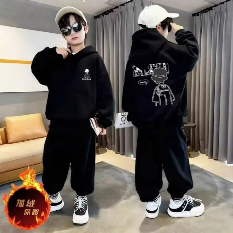 冬季男加绒加厚2025新款休闲风厚款套装连帽冬款洋气休闲潮流