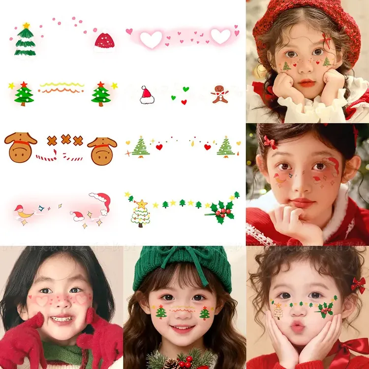 圣诞节儿童妆容脸贴纹身贴纸高颜值可爱氛围感姜饼圣诞树COS派对