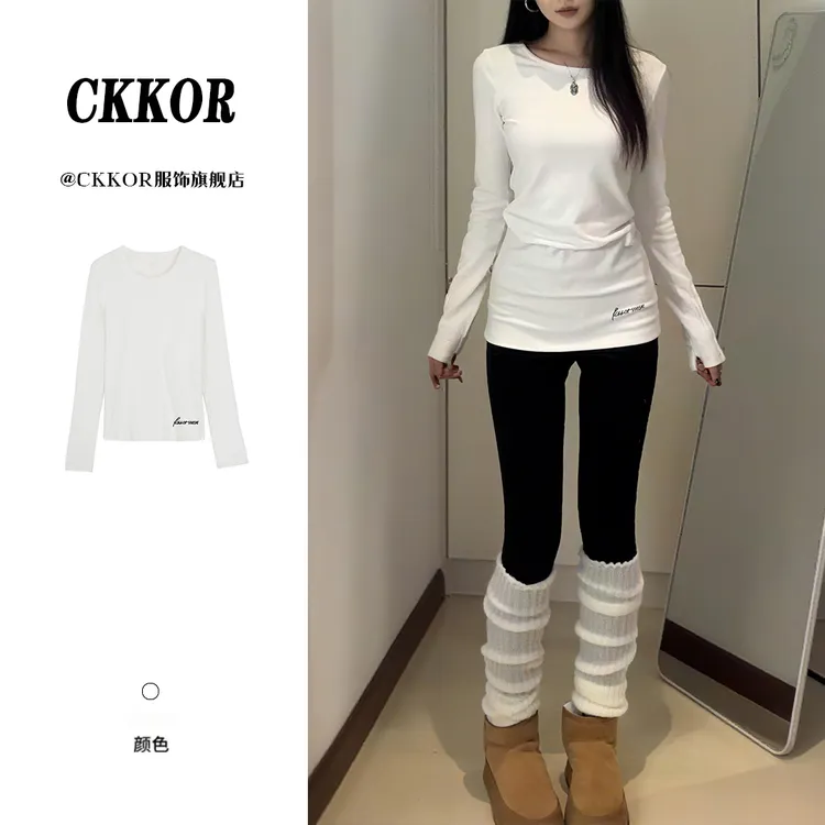 CKKOR秋冬新款德绒内搭打底衫女款爆款正肩修身显瘦百搭长袖上衣
