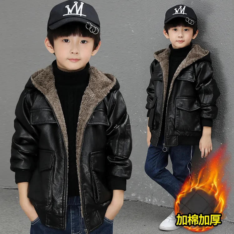 男童皮外套2025新款青少年皮夹克儿童加绒加厚男孩皮衣PU冬装冬款