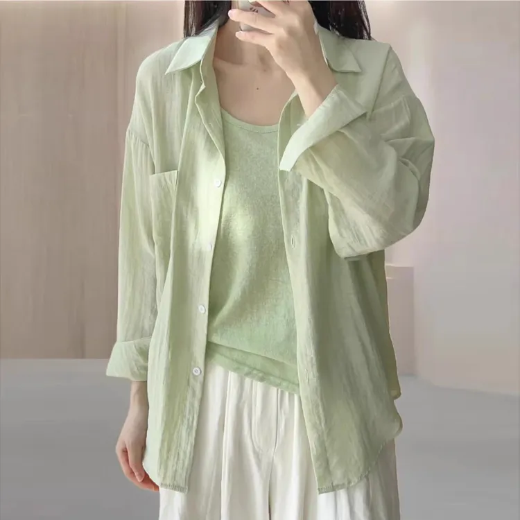 薄款夏季衬衫2025宽松女上衣开衫新款外套中长款舒适纯色防晒