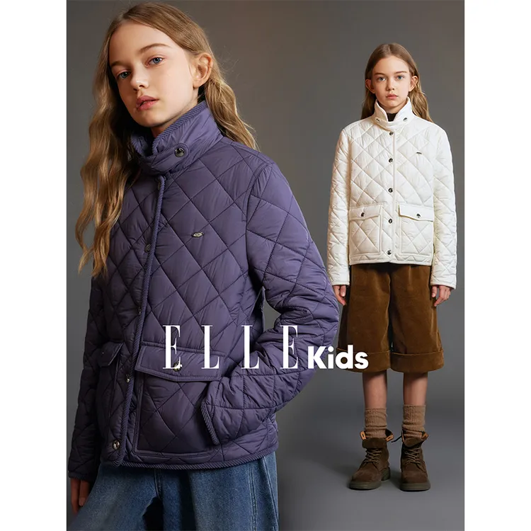 ELLE KIDS童装 菱格绗棉休闲翻领老钱风外套D4