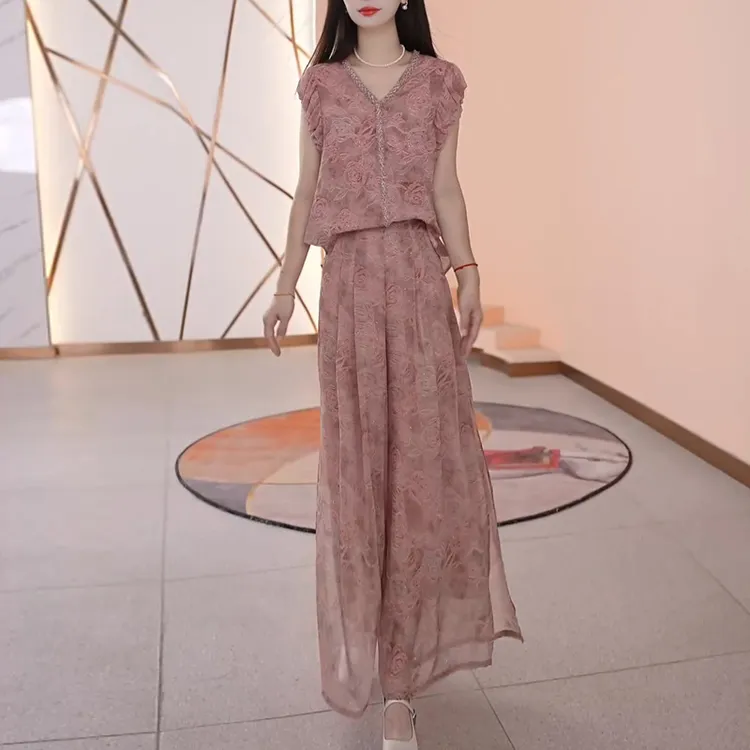 时尚套装女2025新款夏季时髦洋气质高端妈妈减龄衬衫阔腿裤两件套