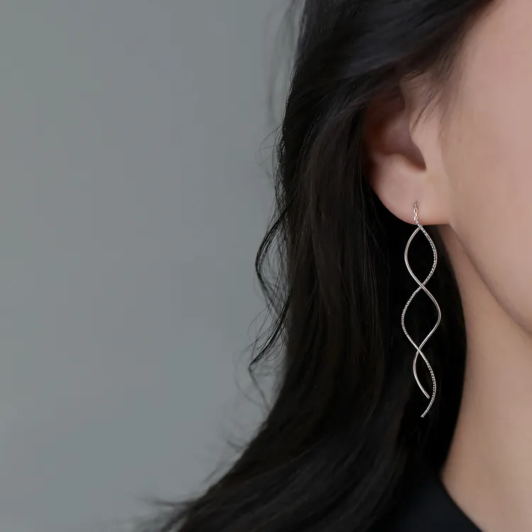 925银耳饰 925银针波浪流苏耳线小众设计感气质时尚个性ins耳钉女