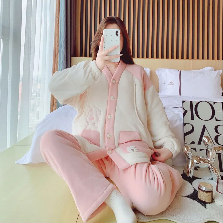 月子服秋冬2025新款产后加绒加厚哺乳睡衣待产孕期孕妇装家居服女