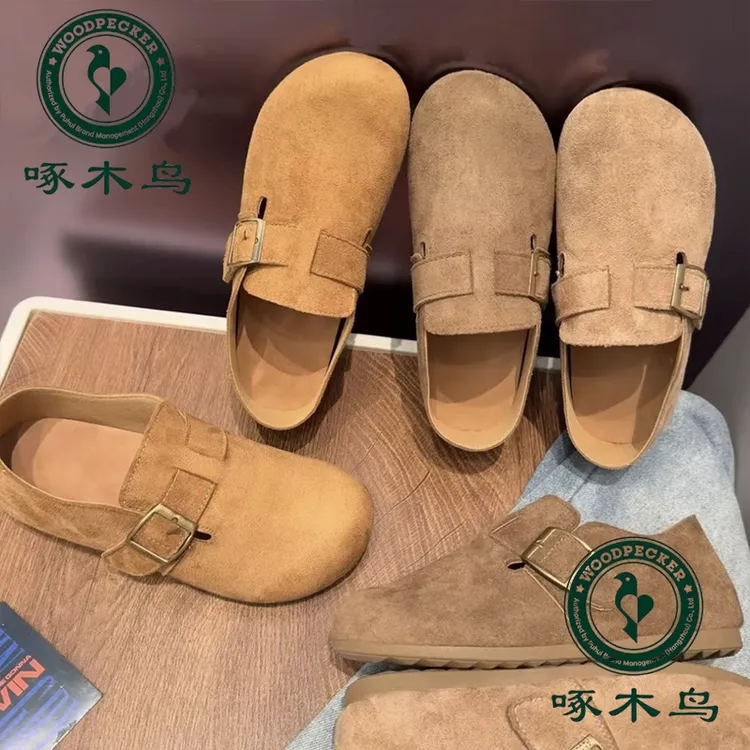 啄木鸟一脚蹬真皮勃肯鞋2025百搭复古扣带懒人全包勃肯鞋26961