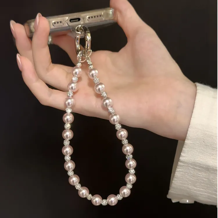 【粉黛】粉紫色时尚通用水晶手机链手提便携短款防丢手工女款