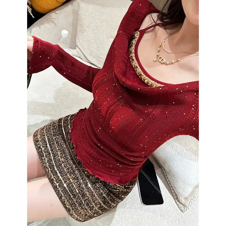 秋冬荡领气质修身显瘦拼接假两件上衣 Z 5042#