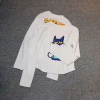 卡通双面绒蓝猫图案字母印花款长袖时尚百搭韩版秋冬圆领上衣