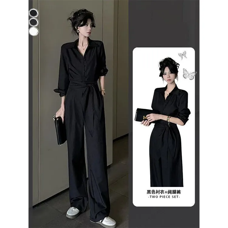 夏季套装女2025新款穿搭洋气设计感减龄衬衫百搭显瘦阔腿裤两件套